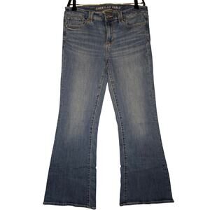 American Eagle Women Size 10 Low Rise Flare Jeans Flap Pocket Next Level Stretch